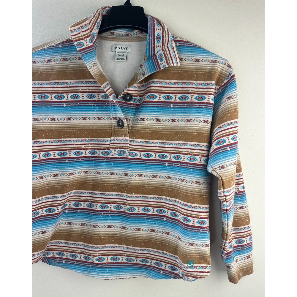 Ariat Hometown Sweatshirt Fallon Serape Print Henley Pullover XS Aztec Western - Picture 4 of 10